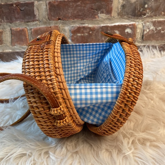 Oval Woven Rattan Bag with Long Leather Strap - Picture 16 of 16